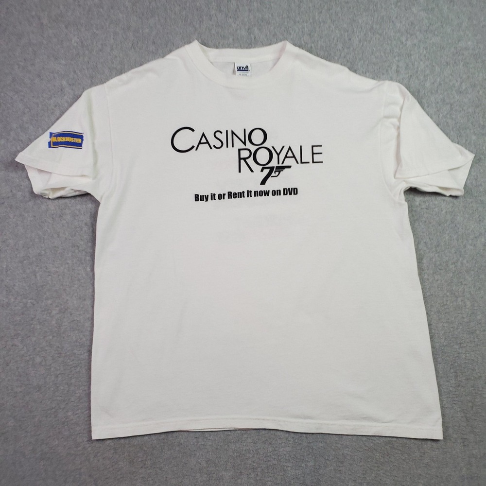 VTG Casino Royale 007 James Bond Shirt Mens XL White Blockbuster Promo DVD Y2K